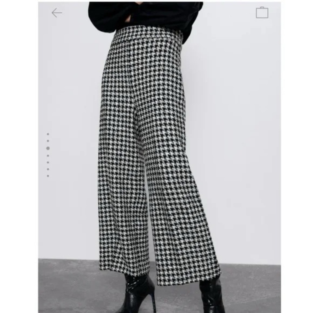Zara Black and White Houndstooth Wide Leg Pants
